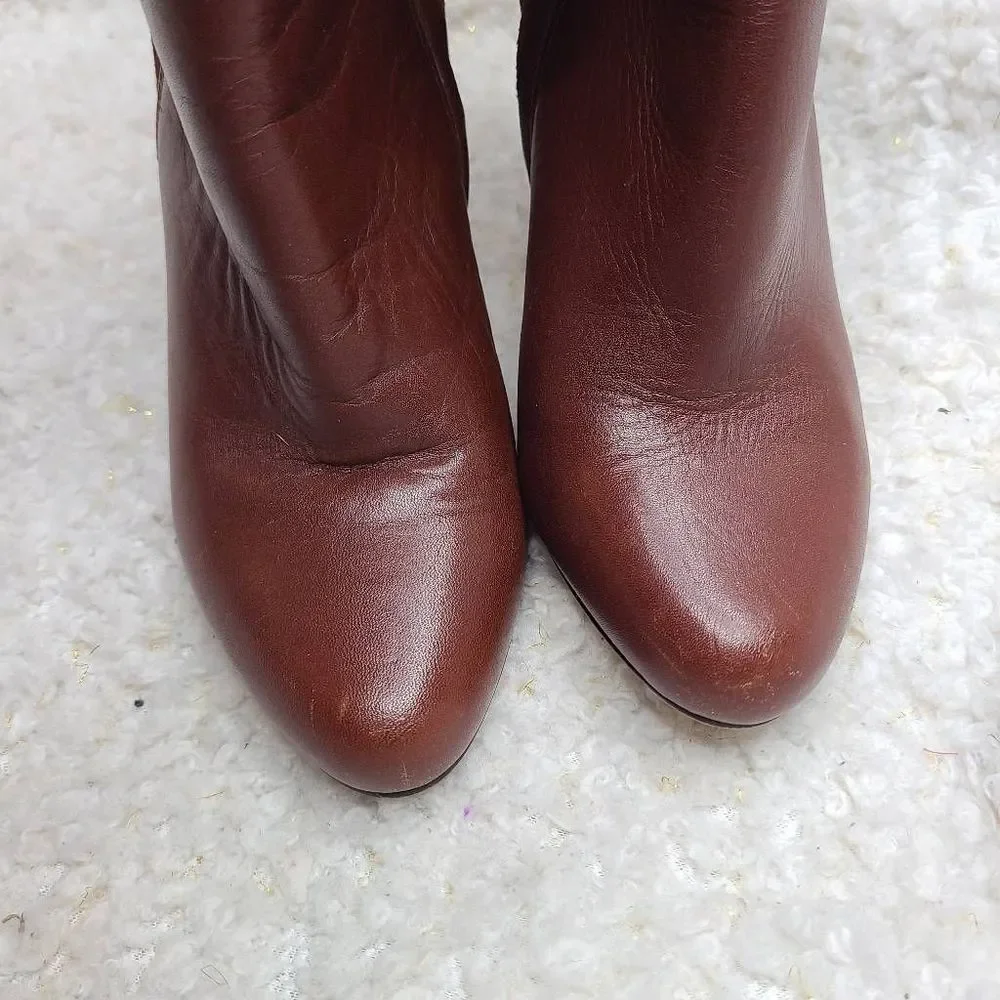 Reiss Burgundy Leather Side Zip Ankle Boots size 37‎